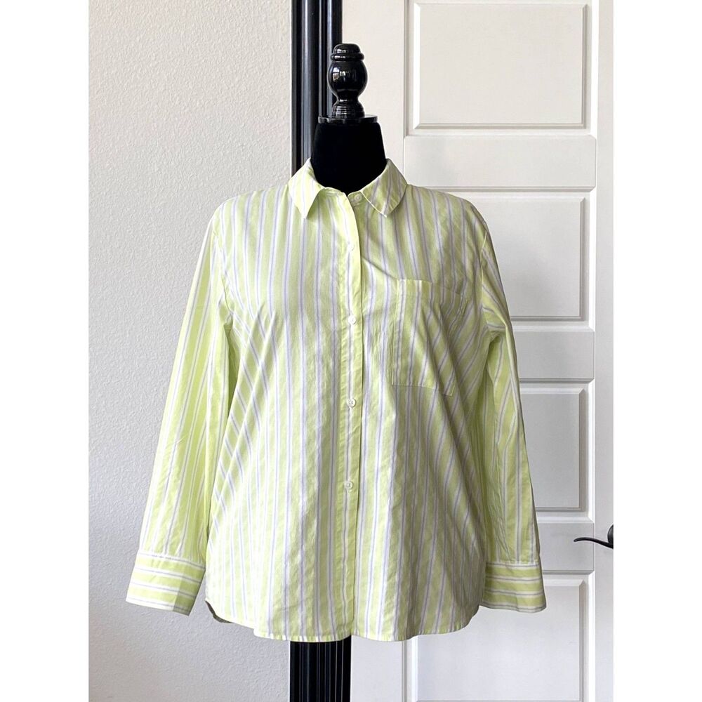 Long Sleeve Neon Green and white Poplin Shirt